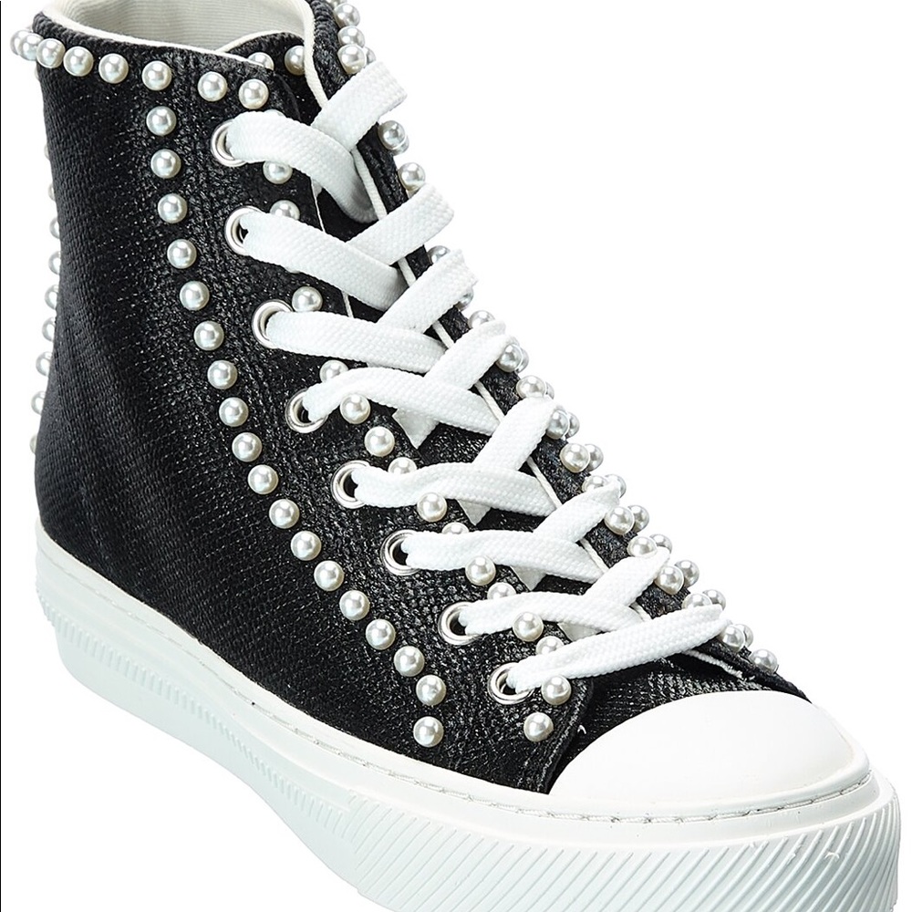 100% AUTHENTIC Stuart WeitzmanOlimin Pearl Canvas High-Top Sneaker NWOT